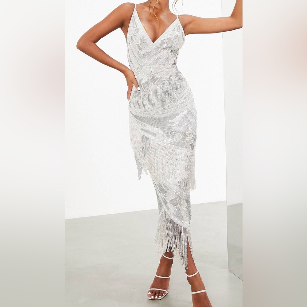 ASOS Metallic Fringe Midi Dress